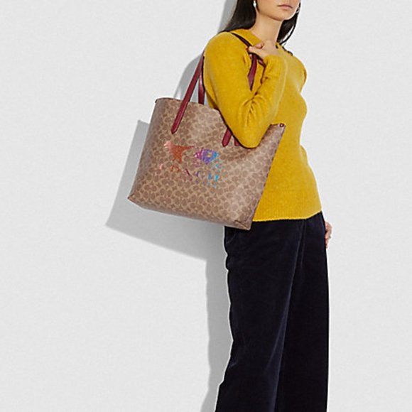 Limited Edition Coach Signature Rexy Carriage Print Highline Tote Rainbow Rare - Picture 3 of 14